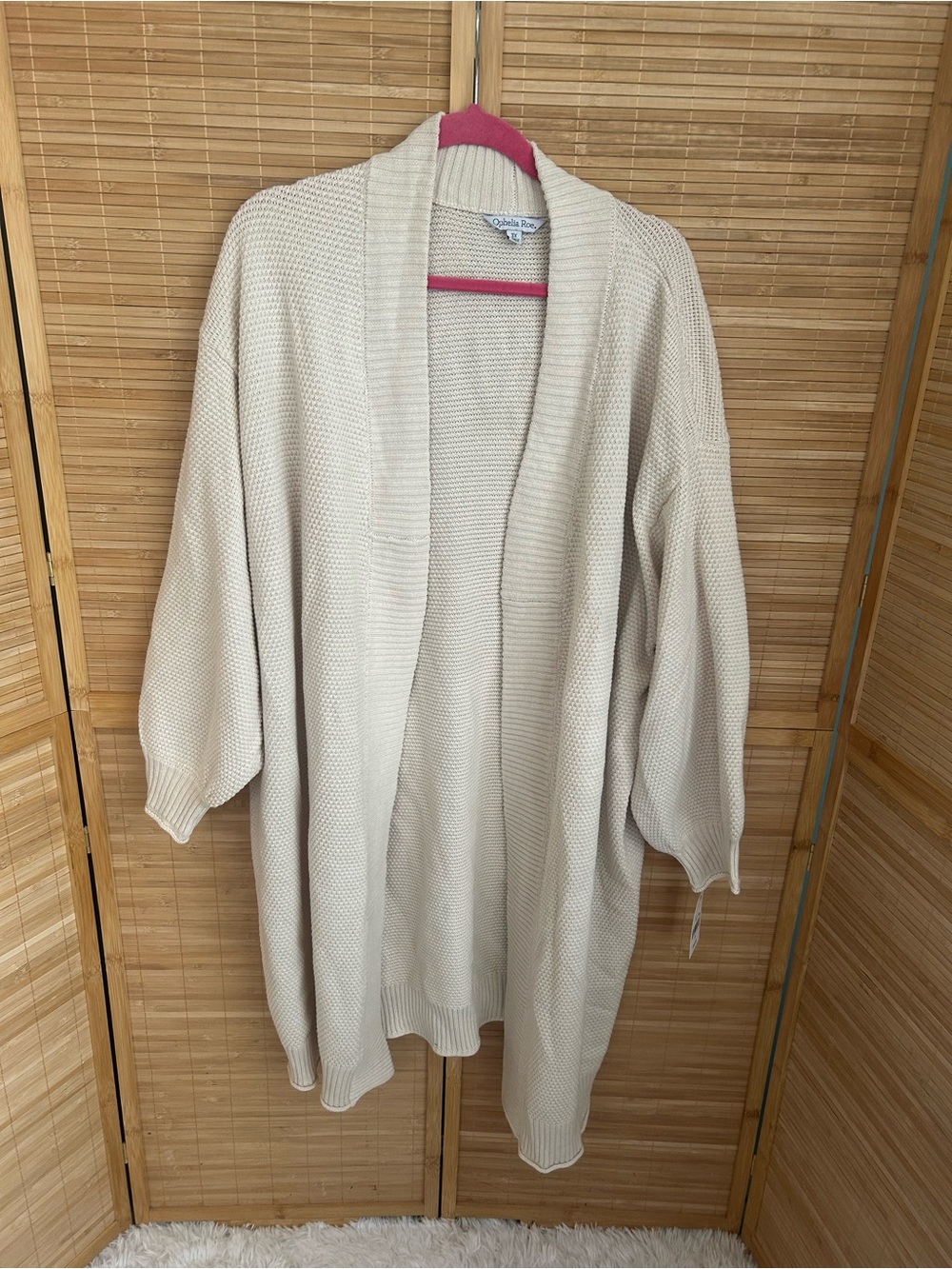 Ophelia Roe cream textured waffle knit open front cardigan sweater woman’s 3X